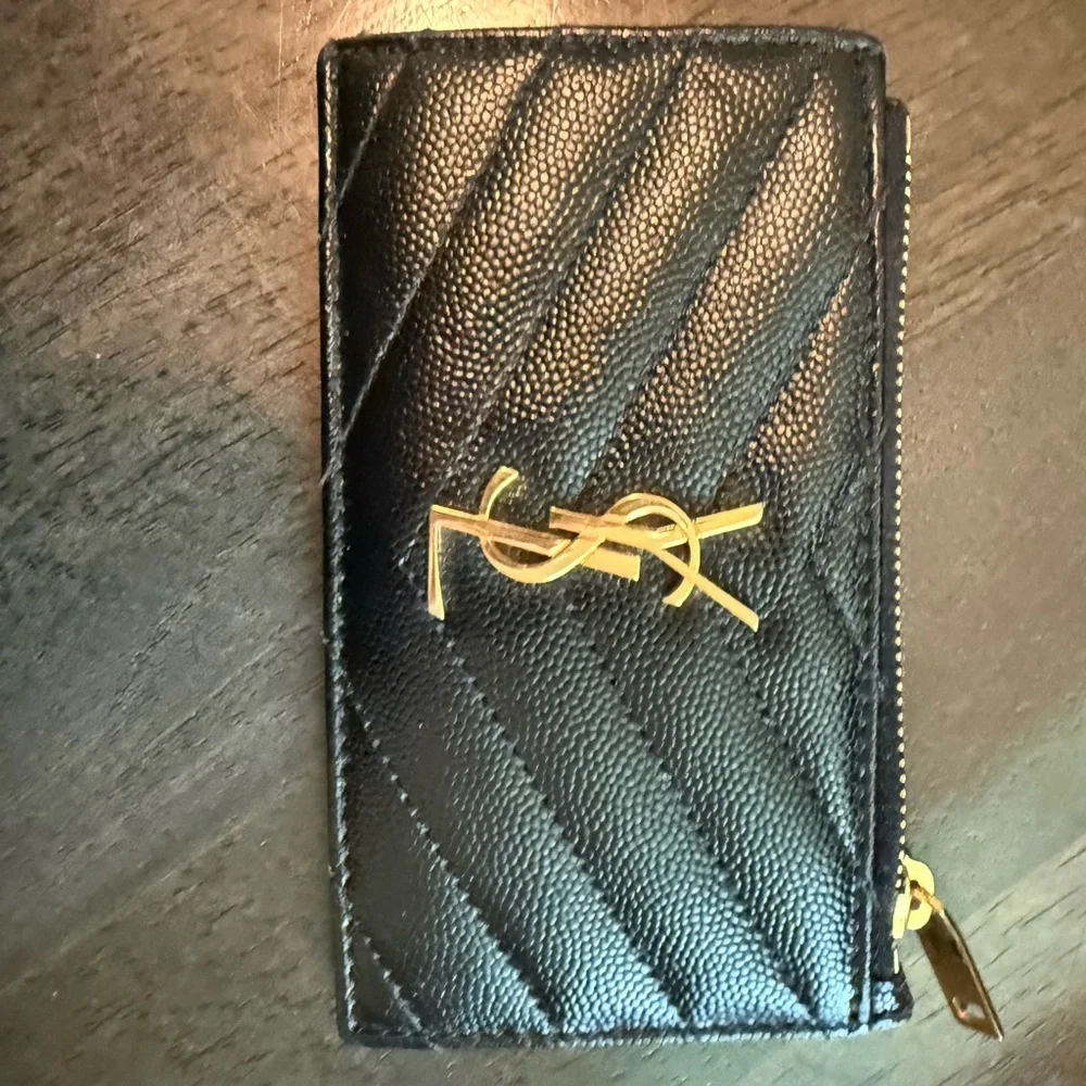 Yves Saint Laurent Black and Gold Card Holder - Picture 1 of 2
